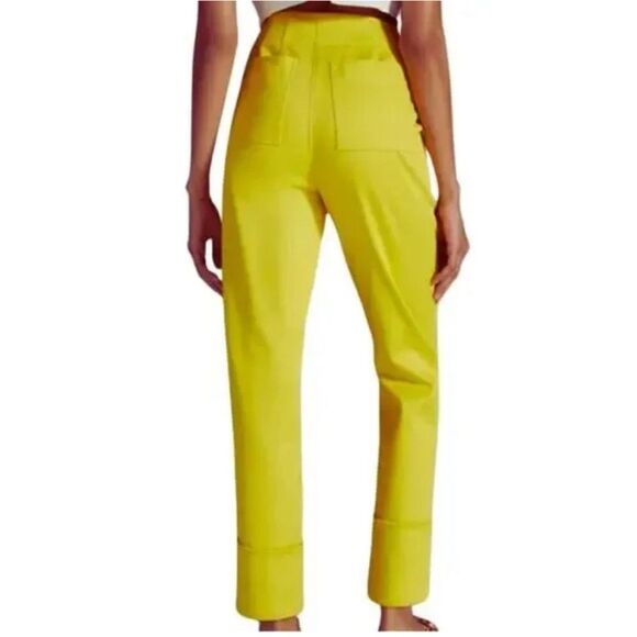 Maeve Anthropologie High Rise Cigarette Crop Ankle Pant Boho Bright Yellow Sz 4 - Picture 2 of 12